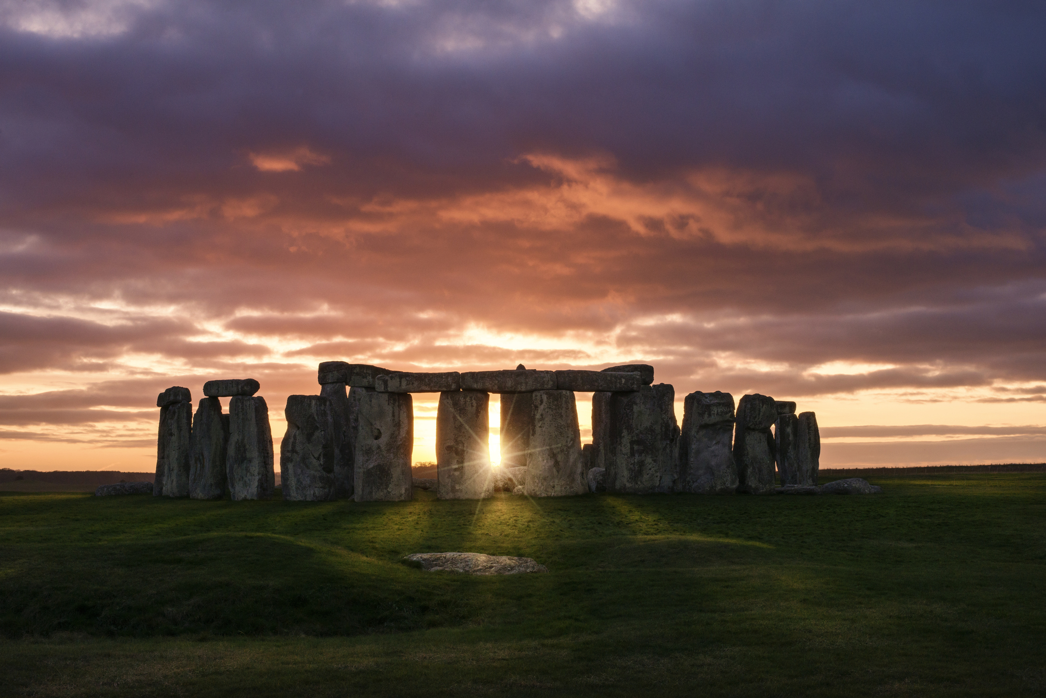 Colorful sunset over Stonehenge.