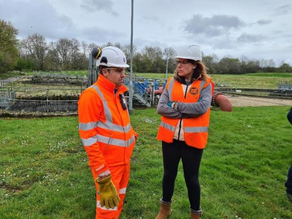 Andover Advertiser: Caroline Nokes talking to Southern Water management Andover Advertiser: Caroline Nokes talking to Southern Water management