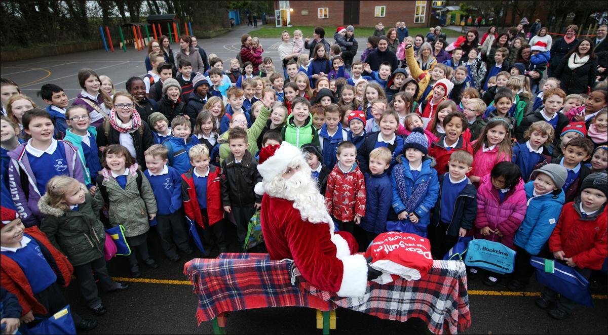 High flying Santa visits pupils at Wallop Primary School